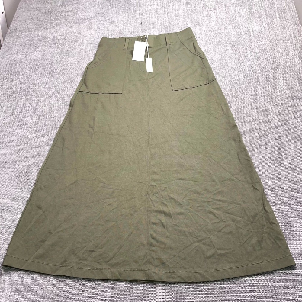Max Studio Ponte Porkchop Pocket A Line Maxi Skirt Womens S Olive Green Party